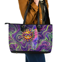 Waimanalo Hawaii Sun Rabbit Leather Tote Bag Psychedelic Trippy Neon Swirl Graphic
