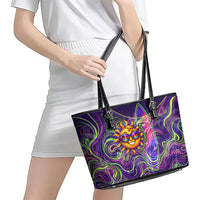 Waimanalo Hawaii Sun Rabbit Leather Tote Bag Psychedelic Trippy Neon Swirl Graphic