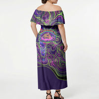 Waimanalo Hawaii Sun Rabbit Off Shoulder Maxi Dress Psychedelic Trippy Neon Swirl Graphic