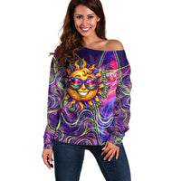 Waimanalo Hawaii Sun Rabbit Off Shoulder Sweater Psychedelic Trippy Neon Swirl Graphic