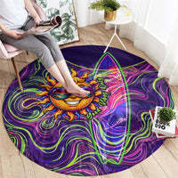 Waimanalo Hawaii Sun Rabbit Round Carpet Psychedelic Trippy Neon Swirl Graphic