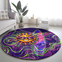 Waimanalo Hawaii Sun Rabbit Round Carpet Psychedelic Trippy Neon Swirl Graphic