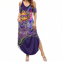 Waimanalo Hawaii Sun Rabbit Summer Maxi Dress Psychedelic Trippy Neon Swirl Graphic