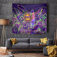 Waimanalo Hawaii Sun Rabbit Tapestry Psychedelic Trippy Neon Swirl Graphic