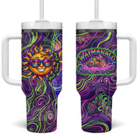 Waimanalo Hawaii Sun Rabbit Tumbler With Handle Psychedelic Trippy Neon Swirl Graphic