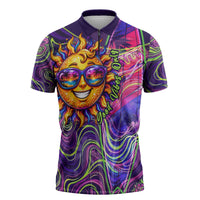 Waimanalo Hawaii Sun Rabbit Zipper Polo Shirt Psychedelic Trippy Neon Swirl Graphic