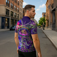 Waimanalo Hawaii Sun Rabbit Zipper Polo Shirt Psychedelic Trippy Neon Swirl Graphic