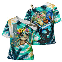 Hawaii Waimanalo Sea Turtle Cross Shoulder Shirt Cute Tropical Beach Aloha Spirit Cartoon