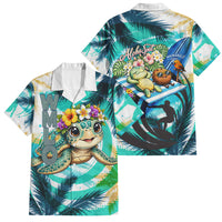 Hawaii Waimanalo Sea Turtle Family Matching Off Shoulder Maxi Dress and Hawaiian Shirt Cute Tropical Beach Aloha Spirit Cartoon