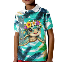 Hawaii Waimanalo Sea Turtle Kid Polo Shirt Cute Tropical Beach Aloha Spirit Cartoon