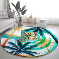 Hawaii Waimanalo Sea Turtle Round Carpet Cute Tropical Beach Aloha Spirit Cartoon