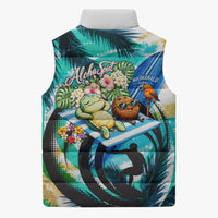 Hawaii Waimanalo Sea Turtle Sleeveless Puffer Jacket Cute Tropical Beach Aloha Spirit Cartoon