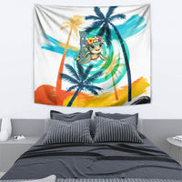 Hawaii Waimanalo Sea Turtle Tapestry Cute Tropical Beach Aloha Spirit Cartoon