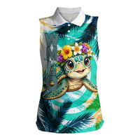 Hawaii Waimanalo Sea Turtle Women Sleeveless Polo Shirt Cute Tropical Beach Aloha Spirit Cartoon