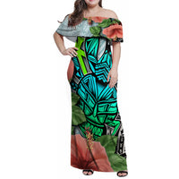Polynesian Hawaii Family Matching Off Shoulder Maxi Dress and Hawaiian Shirt Kanaka with Crab Tribal tattoo TS04 Mom's Dress Multicolor - Polynesian Pride