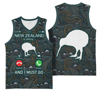 New Zealand is Calling and I Must Go Basketball Jersey Kiwi Bird Silhouette