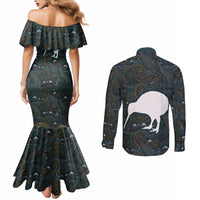New Zealand is Calling and I Must Go Couples Matching Mermaid Dress and Long Sleeve Button Shirt Kiwi Bird Silhouette