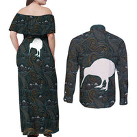 New Zealand is Calling and I Must Go Couples Matching Off Shoulder Maxi Dress and Long Sleeve Button Shirt Kiwi Bird Silhouette TS04 - Polynesian Pride