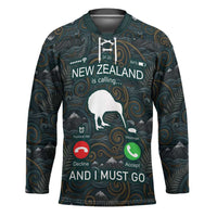 New Zealand is Calling and I Must Go Hockey Jersey Kiwi Bird Silhouette