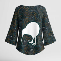 New Zealand is Calling and I Must Go Kimono Sleeve Blouse Kiwi Bird Silhouette