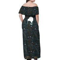 New Zealand is Calling and I Must Go Off Shoulder Maxi Dress Kiwi Bird Silhouette