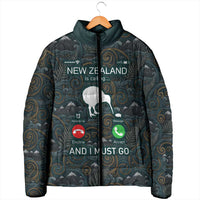 New Zealand is Calling and I Must Go Padded Jacket Kiwi Bird Silhouette