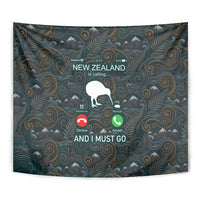 New Zealand is Calling and I Must Go Tapestry Kiwi Bird Silhouette