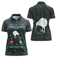 New Zealand is Calling and I Must Go Women Polo Shirt Kiwi Bird Silhouette