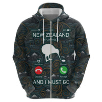 New Zealand is Calling and I Must Go Zip Hoodie Kiwi Bird Silhouette