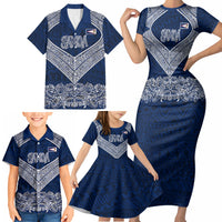 American Samoa Eagle Family Matching Short Sleeve Bodycon Dress and Hawaiian Shirt Sea Turtle Traditional Polynesian Tribal Tattoo
