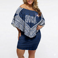 American Samoa Eagle Off Shoulder Short Dress Sea Turtle Traditional Polynesian Tribal Tattoo