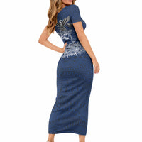 American Samoa Eagle Short Sleeve Bodycon Dress Sea Turtle Traditional Polynesian Tribal Tattoo