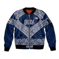 American Samoa Eagle Sleeve Zip Bomber Jacket Sea Turtle Traditional Polynesian Tribal Tattoo