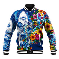 American Samoa Pago Pago Baseball Jacket Sea Turtle And Fruit Bat - Tropical Hibiscus Flowers Polynesian