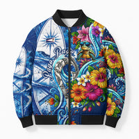 American Samoa Pago Pago Bomber Puffer Jacket Sea Turtle And Fruit Bat - Tropical Hibiscus Flowers Polynesian