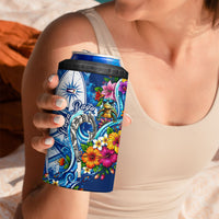 American Samoa Pago Pago 4 in 1 Can Cooler Tumbler Sea Turtle And Fruit Bat - Tropical Hibiscus Flowers Polynesian