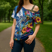 American Samoa Pago Pago Cross Shoulder Shirt Sea Turtle And Fruit Bat - Tropical Hibiscus Flowers Polynesian