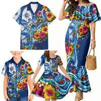 American Samoa Pago Pago Family Matching Mermaid Dress and Hawaiian Shirt Sea Turtle And Fruit Bat - Tropical Hibiscus Flowers Polynesian