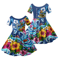 American Samoa Pago Pago Family Matching Mermaid Dress and Hawaiian Shirt Sea Turtle And Fruit Bat - Tropical Hibiscus Flowers Polynesian