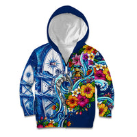 American Samoa Pago Pago Kid Hoodie Sea Turtle And Fruit Bat - Tropical Hibiscus Flowers Polynesian