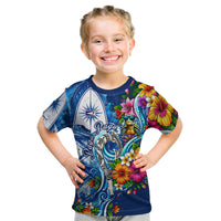 American Samoa Pago Pago Kid T Shirt Sea Turtle And Fruit Bat - Tropical Hibiscus Flowers Polynesian