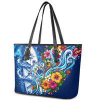 American Samoa Pago Pago Leather Tote Bag Sea Turtle And Fruit Bat - Tropical Hibiscus Flowers Polynesian
