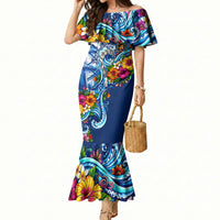 American Samoa Pago Pago Mermaid Dress Sea Turtle And Fruit Bat - Tropical Hibiscus Flowers Polynesian