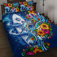 American Samoa Pago Pago Quilt Bed Set Sea Turtle And Fruit Bat - Tropical Hibiscus Flowers Polynesian
