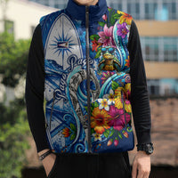 American Samoa Pago Pago Sleeveless Puffer Jacket Sea Turtle And Fruit Bat - Tropical Hibiscus Flowers Polynesian