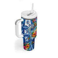 American Samoa Pago Pago Tumbler With Handle Sea Turtle And Fruit Bat - Tropical Hibiscus Flowers Polynesian