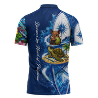 American Samoa Pago Pago Zipper Polo Shirt Sea Turtle And Fruit Bat - Tropical Hibiscus Flowers Polynesian