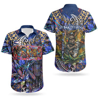 American Samoa Warrior Couples Matching Off Shoulder Maxi Dress and Hawaiian Shirt Polynesian Fruit Bat Talofa Urban Graffiti Street Art