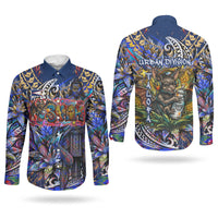 American Samoa Warrior Couples Matching Summer Maxi Dress and Long Sleeve Button Shirt Polynesian Fruit Bat Talofa Urban Graffiti Street Art