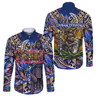 American Samoa Warrior Family Matching Long Sleeve Bodycon Dress and Hawaiian Shirt Polynesian Fruit Bat Talofa Urban Graffiti Street Art